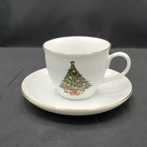 Jamestown China Christmas Tree Cup and Saucer with Gold Trim